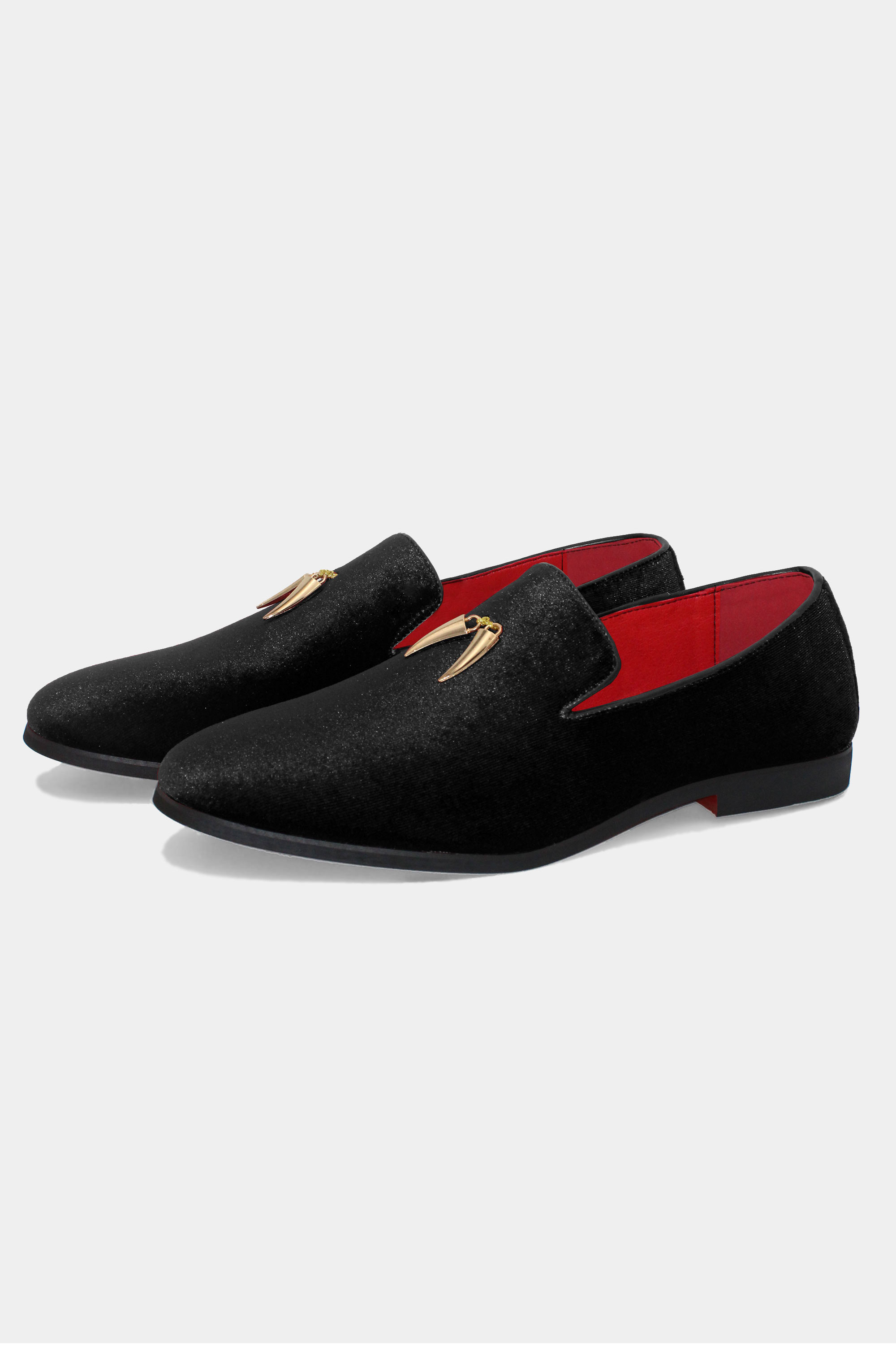 Black Velvet Loafers with Gold Tassels