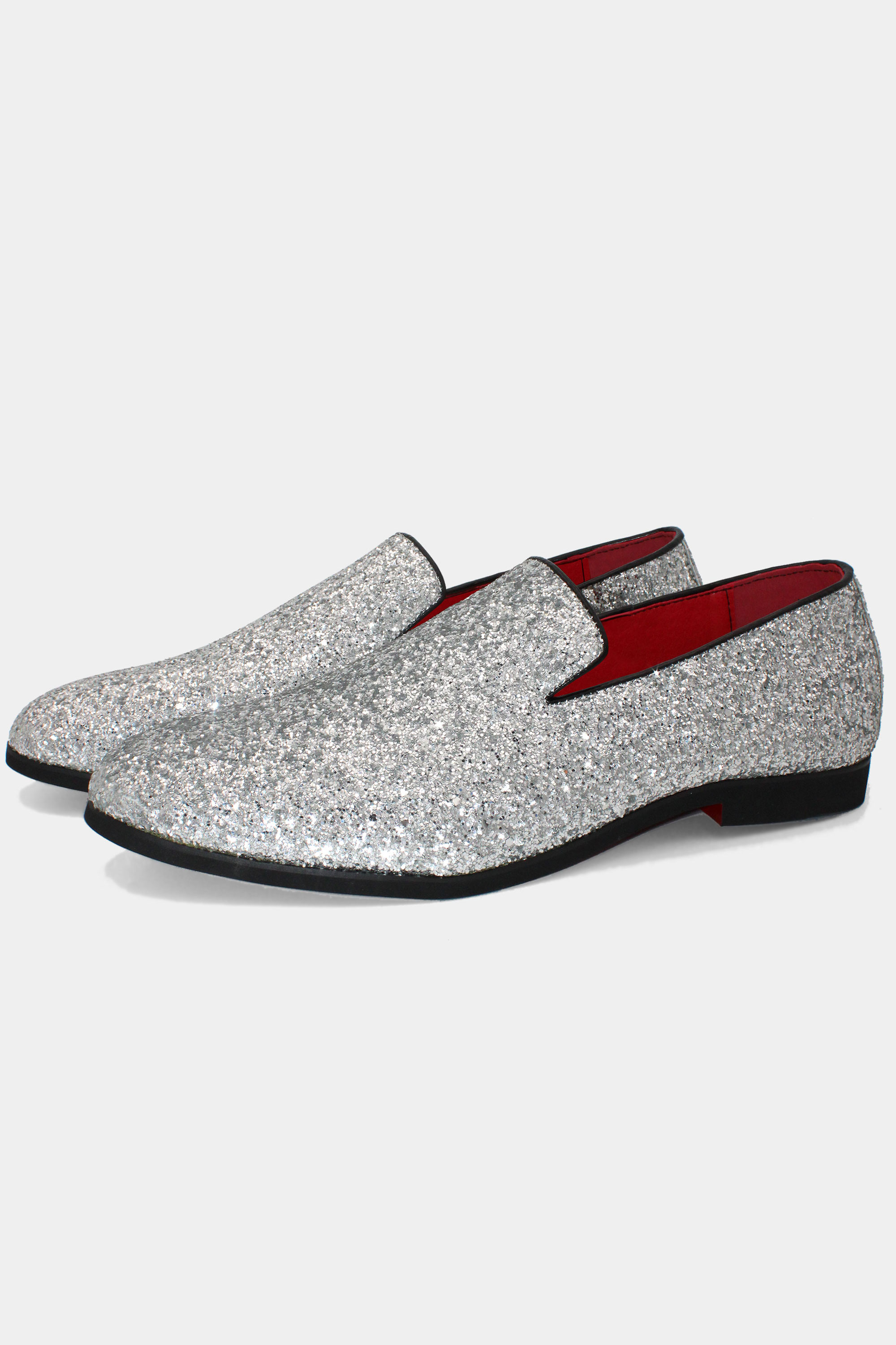 Silver Glitter Shoes Loafers