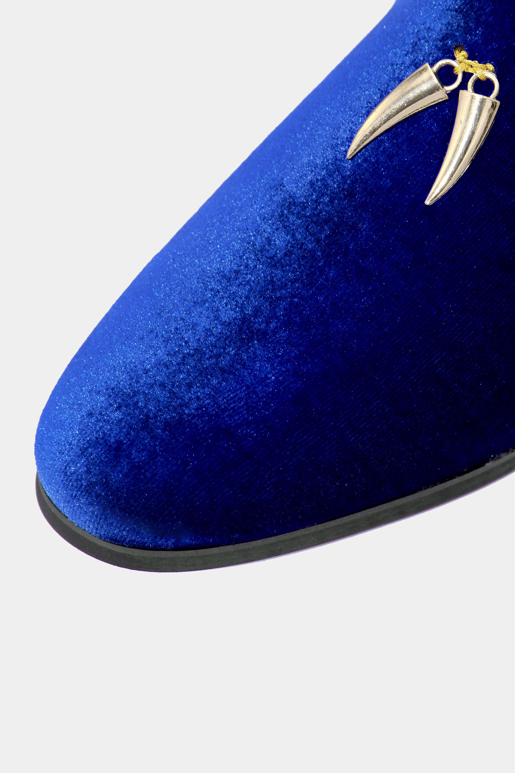 Royal Blue Velvet Loafers with Gold Tassels