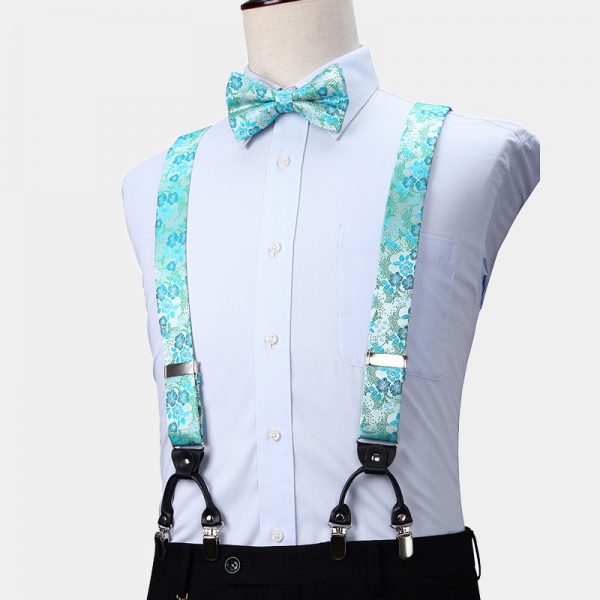 Turquoise Floral Bow Tie And Suspenders Set Gentleman's Guru