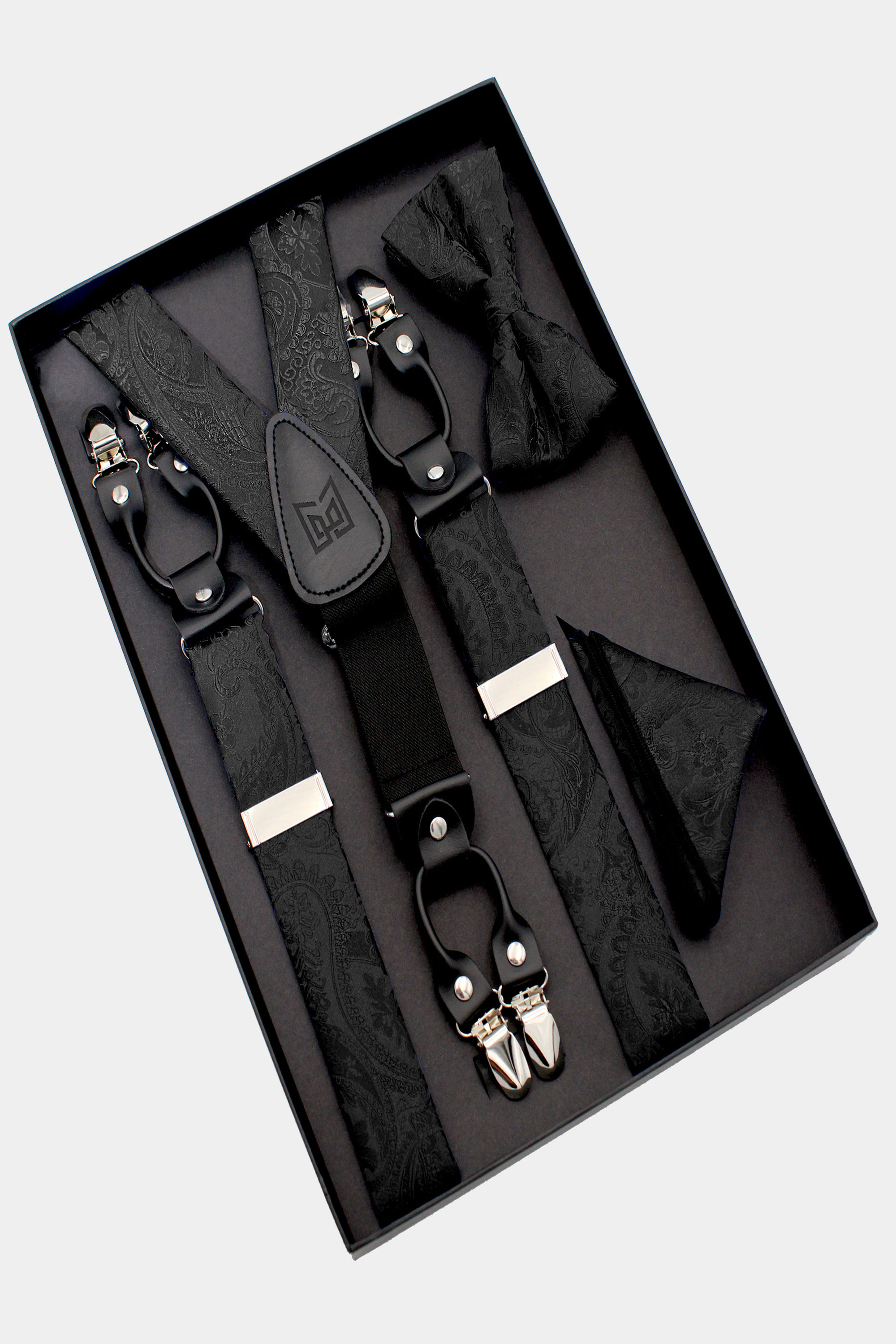 Black Paisley Bow Tie & Suspenders Set
