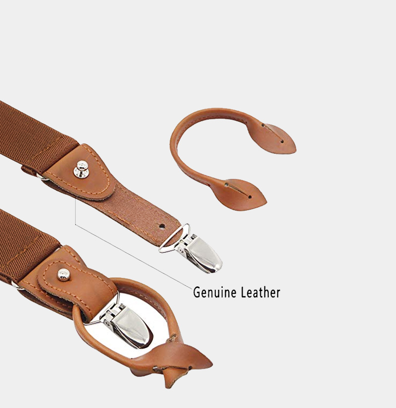Brown Button End Suspenders With Genuine Leather from Gentlemansguru.com