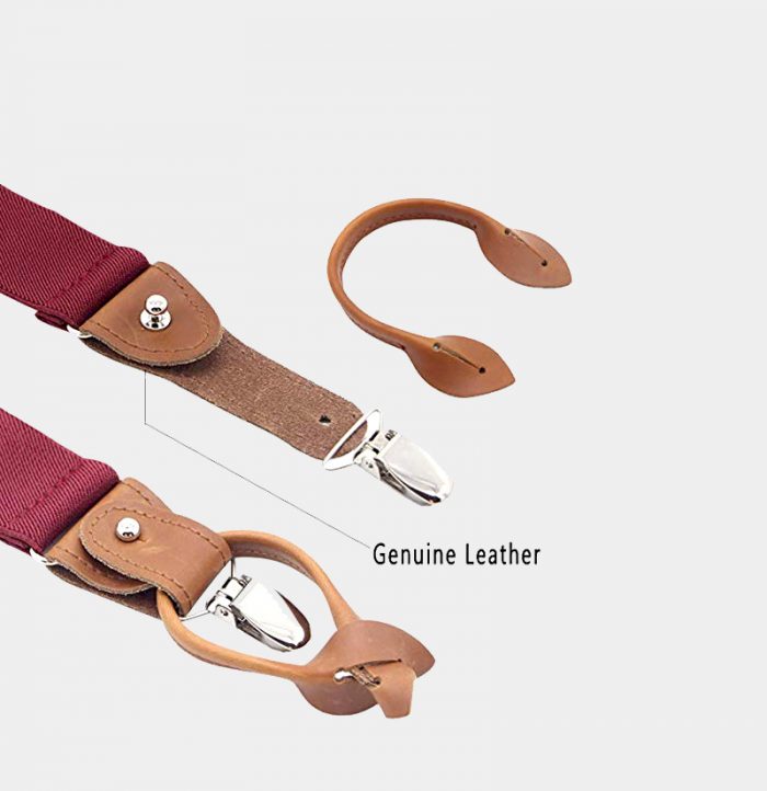 Burgundy Button End Suspenders With Brown Genuine Leather from Gentlemansguru.com