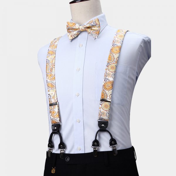 Gold Paisley Bow Tie And Suspenders Set Gentleman's Guru