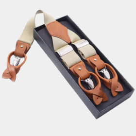 Beige Button End Suspenders