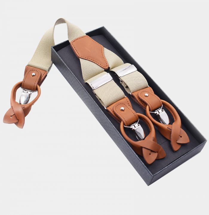 Mens Beige Button End Suspenders from Gentlemansguru.com