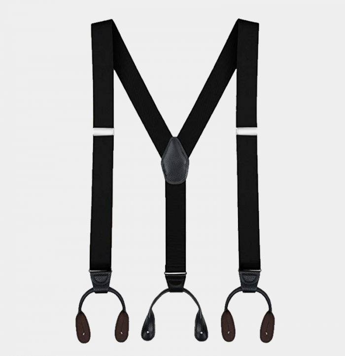 Mens Black Button Suspenders Braces With Black Leather from Gentlemansguru.com