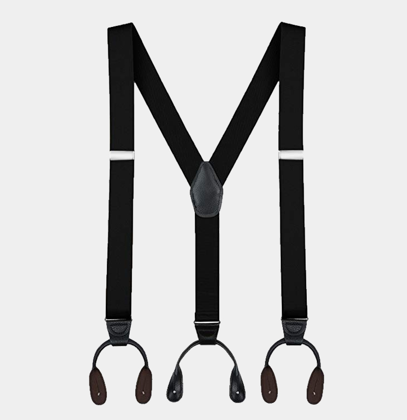 Mens Black Button Suspenders Braces With Black Leather from Gentlemansguru.com