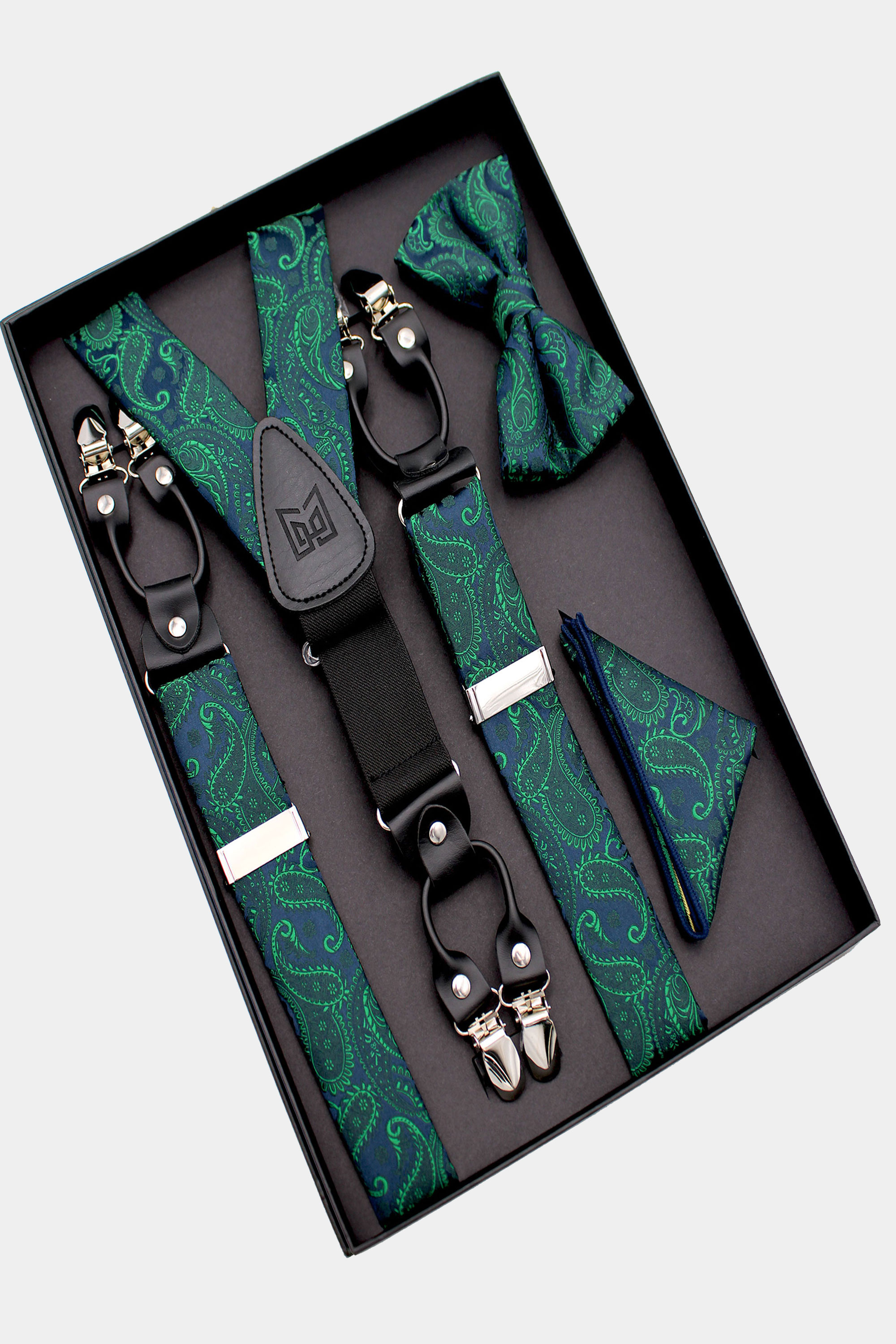 Emerald Green Paisley Bow Tie & Suspenders Set
