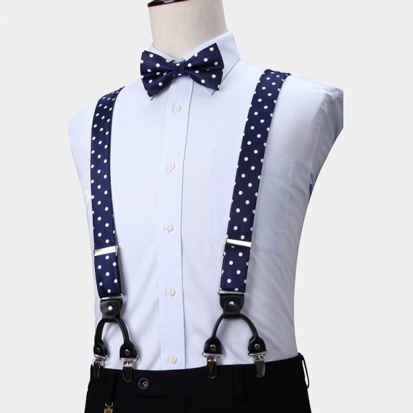 Navy Blue Polka Dot Bow Tie And Suspenders Set Gentleman's Guru