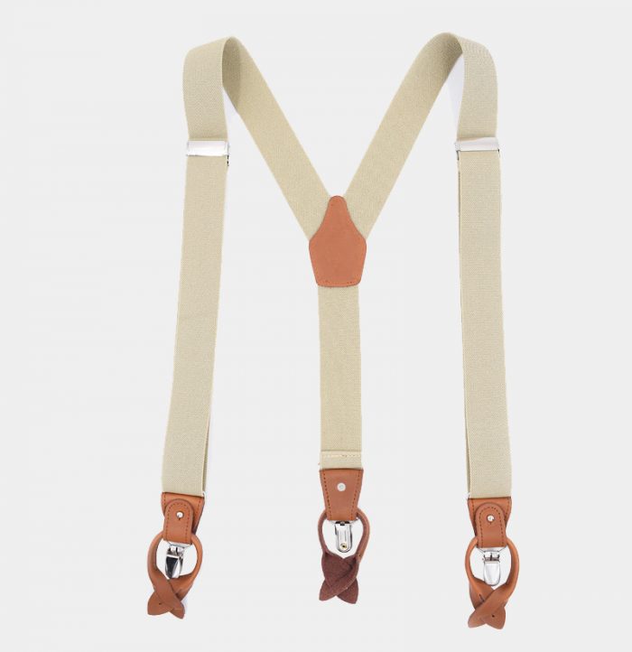 Wedding Beige Button End Suspenders from Gentlemansguru.com