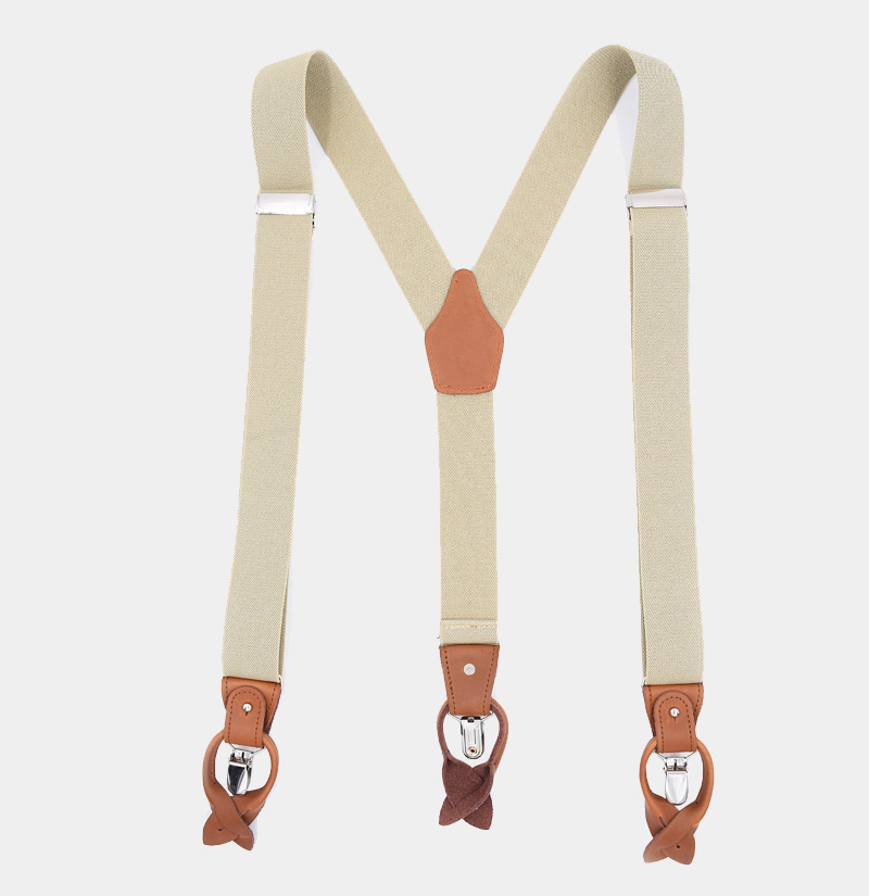 Beige Button End Suspenders