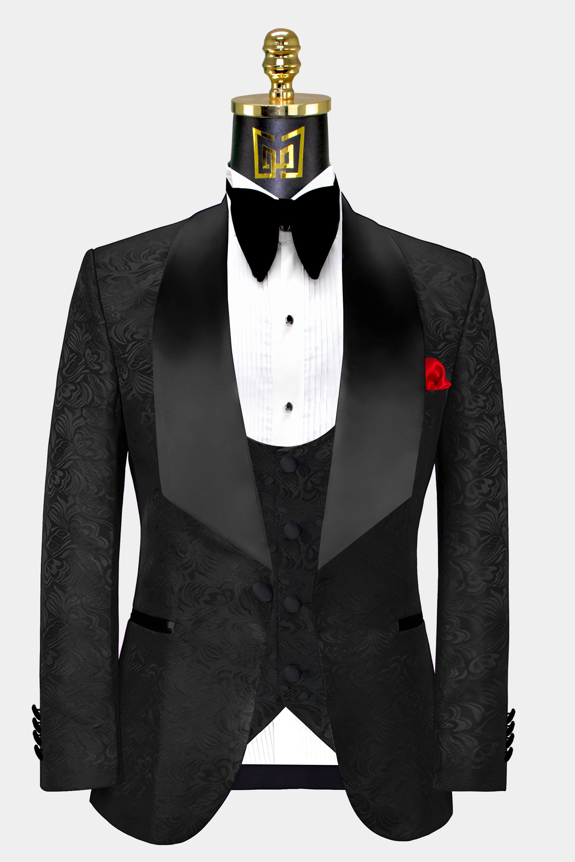 All-Black-Tuxedo-Jacket-Groom-Wedding-Floral-Blazer-from-Gentlemansguru.com