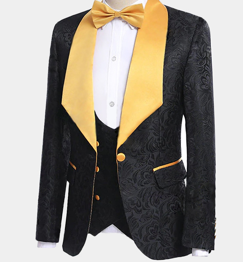 Black Tuxedo With Gold Lapel Gentleman's Guru