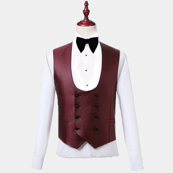 burgundy tuxedo vest and tie
