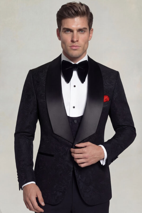 Mens-Floral-All-Black-Tuxedo-Groom-Wedding-Suit-from-Gentlemansguru.com
