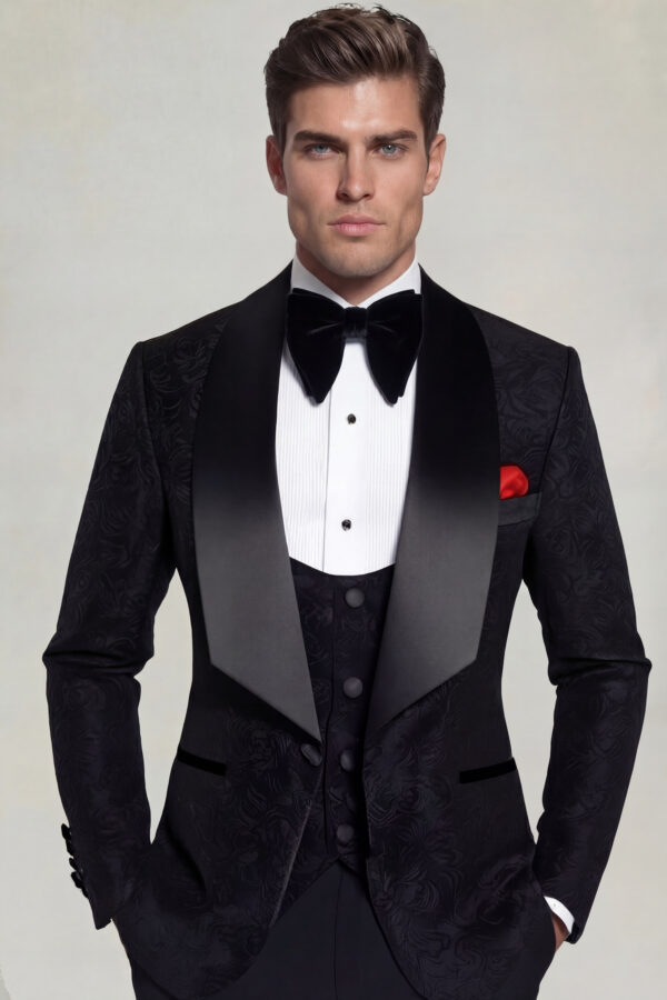 Mens-Floral-All-Black-Tuxedo-S-Groom-Prom-Wedding-Suit-from-Gentlemansguru.com