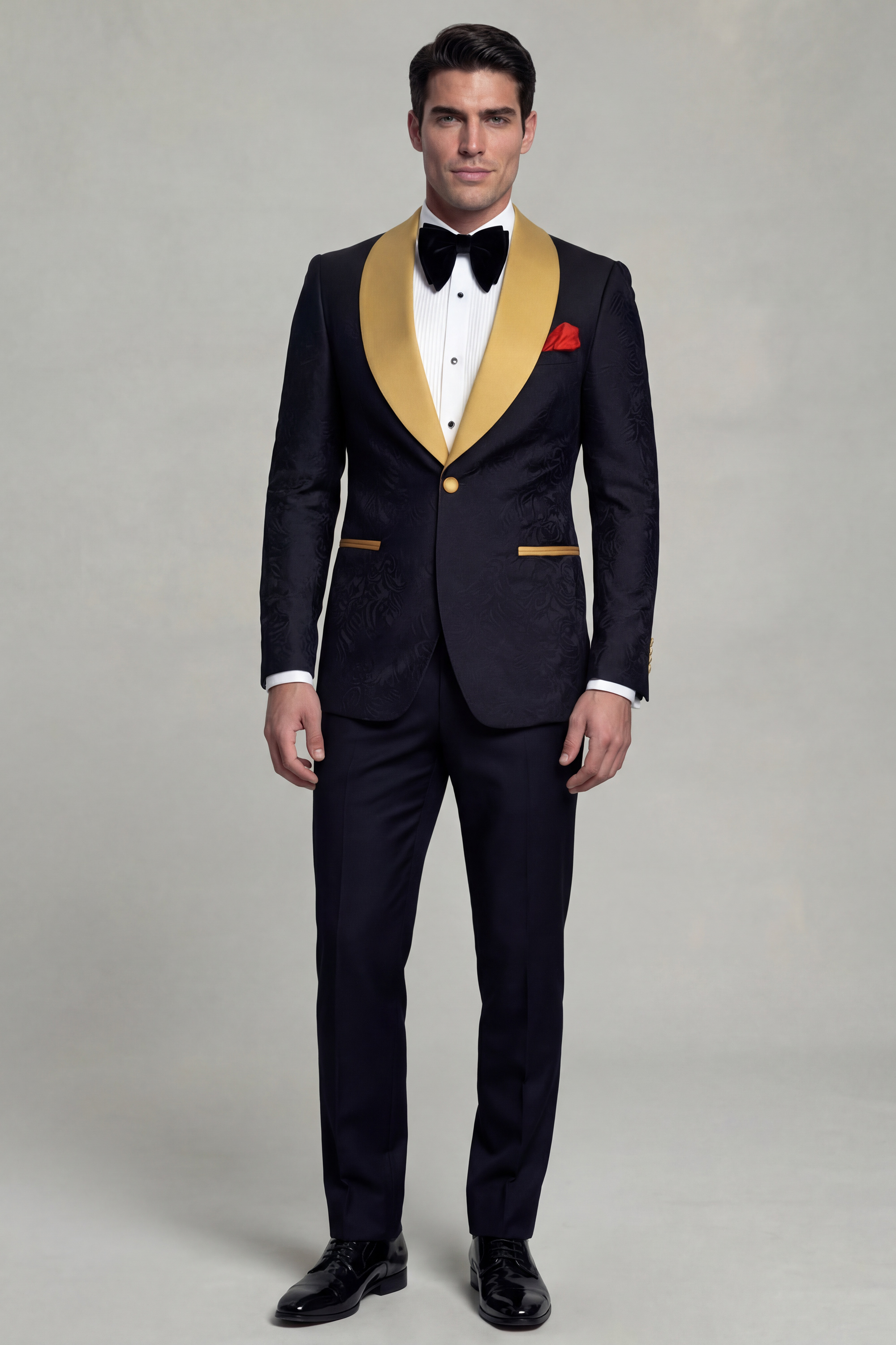 Mens-BLac-Gold-Floral-REd-Carpet-Luxury-Tuxedo-Suit-from-Gentlemansguru.com