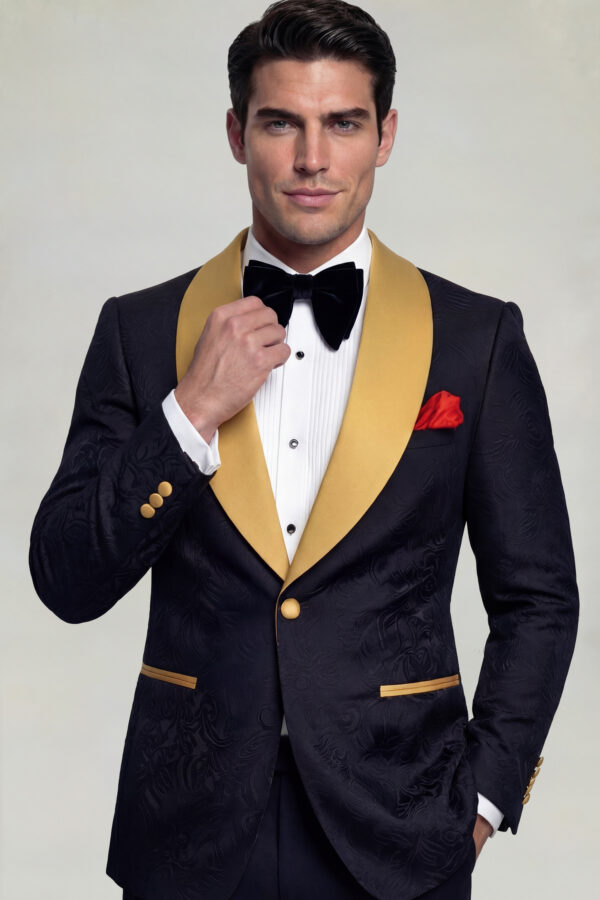 Mens-Black-and-Gold-Tuxedo-Prom-Groom-Wedding-Suit-from-Gentlemansguru.com