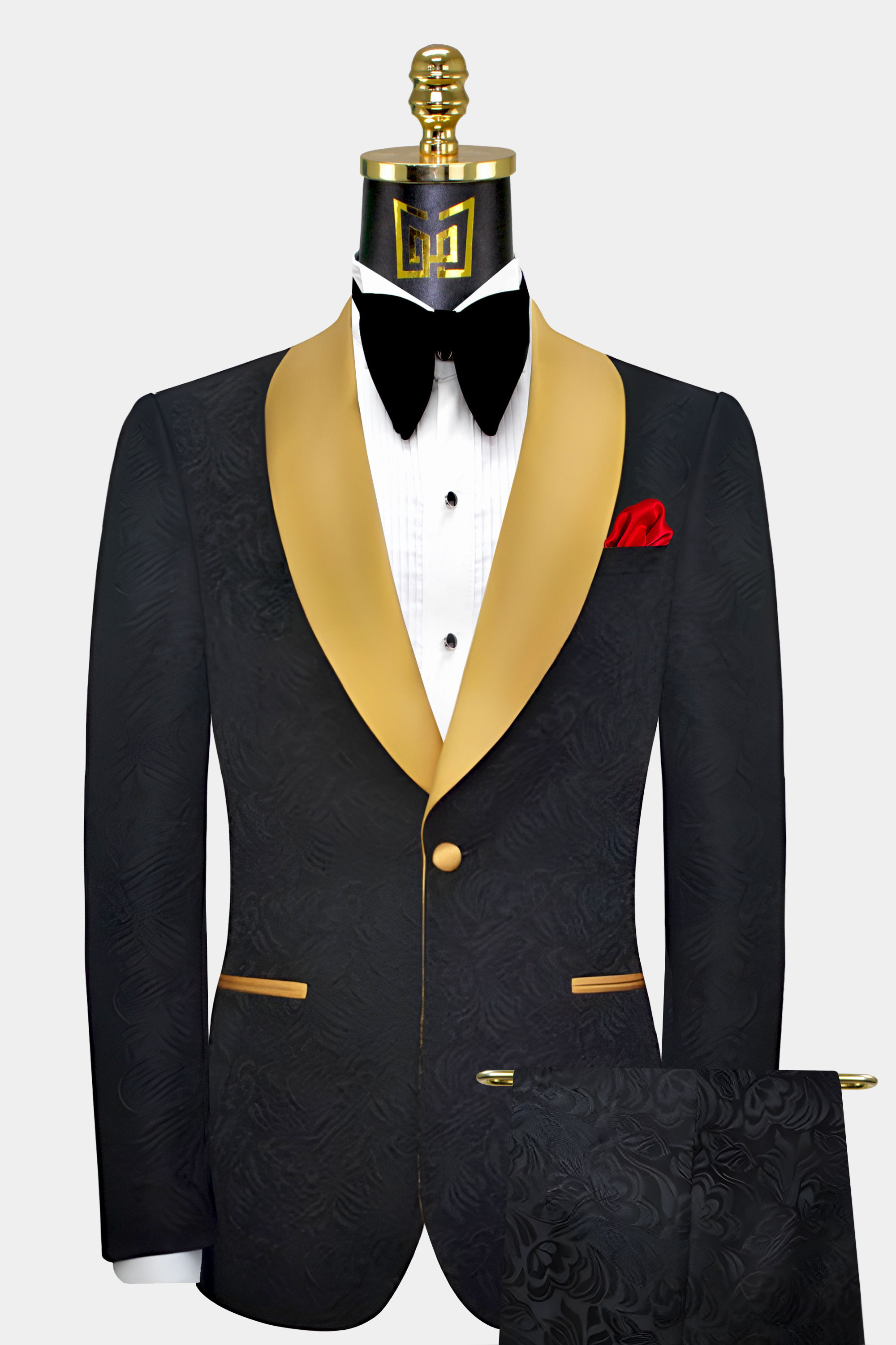 Men's Suit Yellow Jacket Black Pants Double Breasted Groom Tuxedos Wedding  Prom