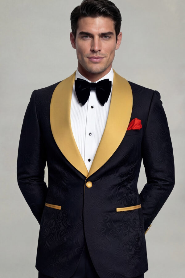 Mens-Gold-and-Black-Groom-Weding-Attire-Tuxedo-Suit-from-Gentlemansguru.com