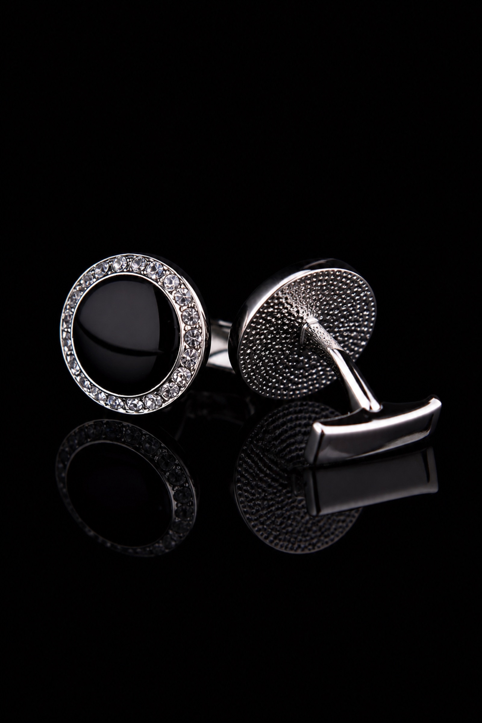 Round Black Crystal Cufflinks from Gentlemansguru.com