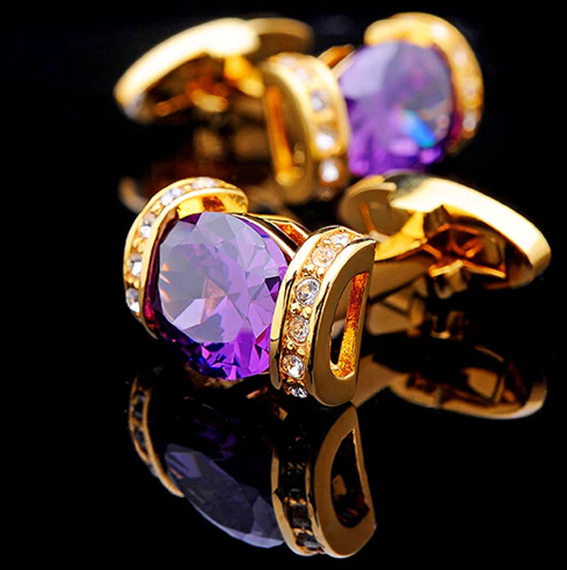 18K Plated Gold And Purple Cufflinks With Crystal from Gentlemansguru.com