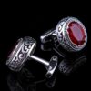 Antique Silver Red Ruby Cufflinks with Whale Back Closure from Gentlemansguru.com