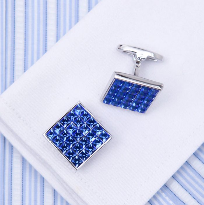 Blue Swarovski Crystal Cufflinks Set Button Shirt For Men from Gentlemansguru.com