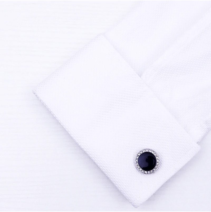 Button Shirt Black Tuxedo Cufflinks Round Crystal Onyx Black Tux Cufflinks from Gentlemansguru.com