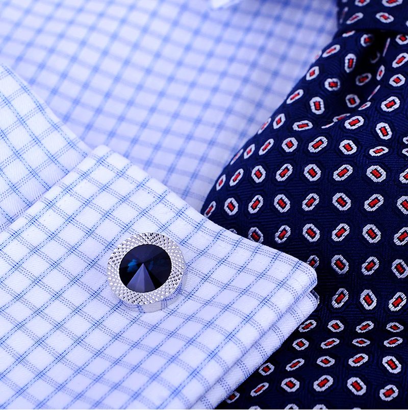 Button Shirt Blue Crystal Mens Cufflinks from Gentlemansguru.com