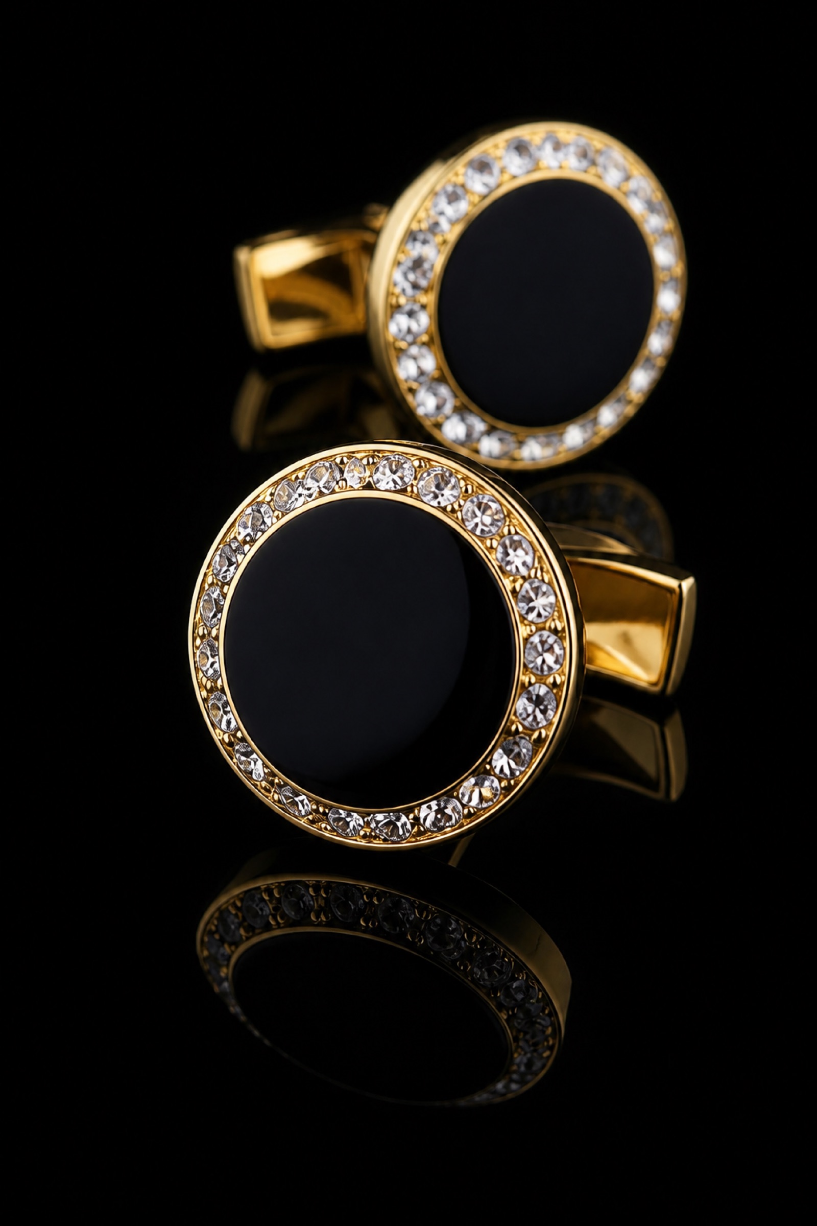 Crystal Black & Gold Onyx Cufflinks from Gentlemansguru.com
