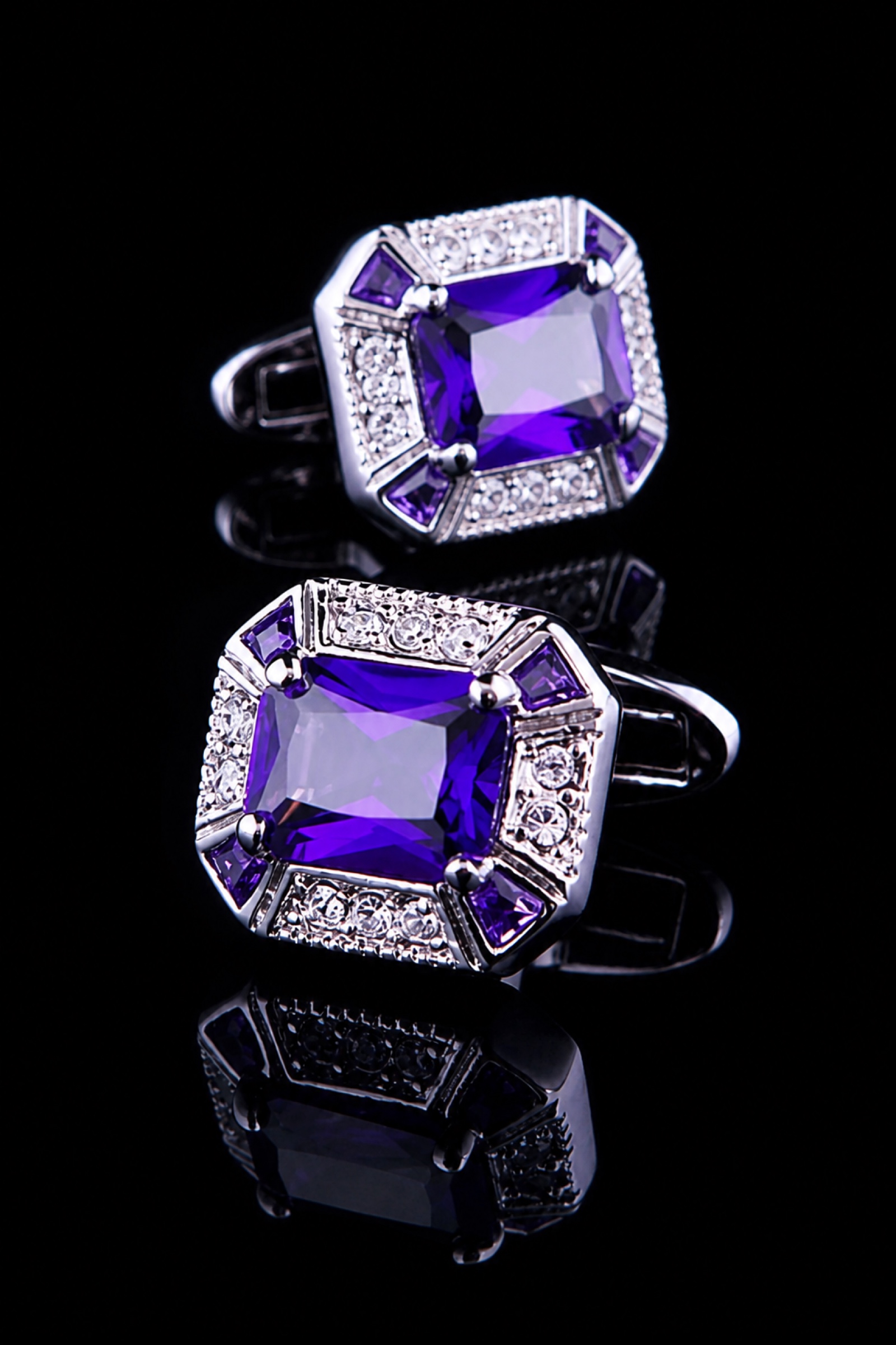 Crystal purple and silver cufflinks for men from Gentlemansguru.com