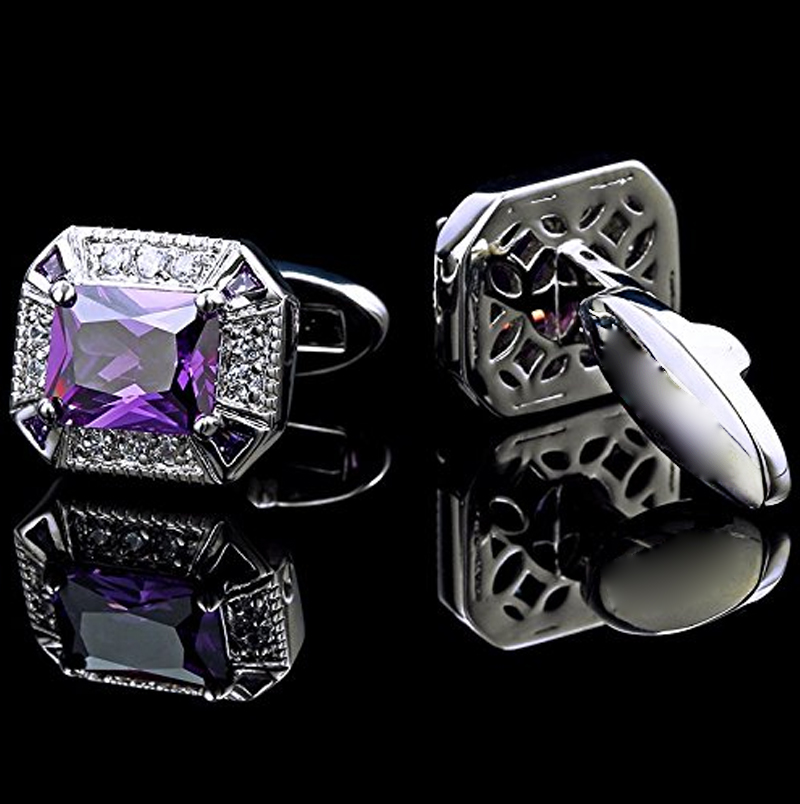 Crystal Purple & Silver Cufflinks