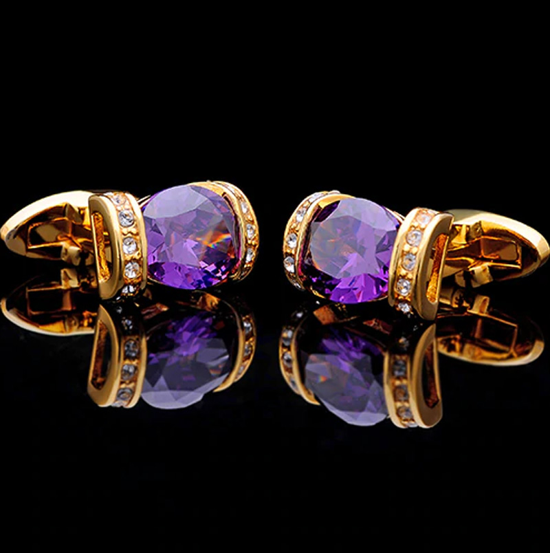 Crystal Purple and Gold Cufflinks from Gentlemansguru.com
