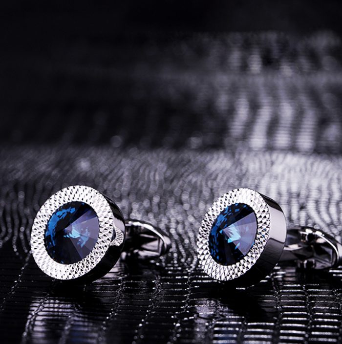 Crystal round blue Cufflinks for Men from Gentlemansguru.com