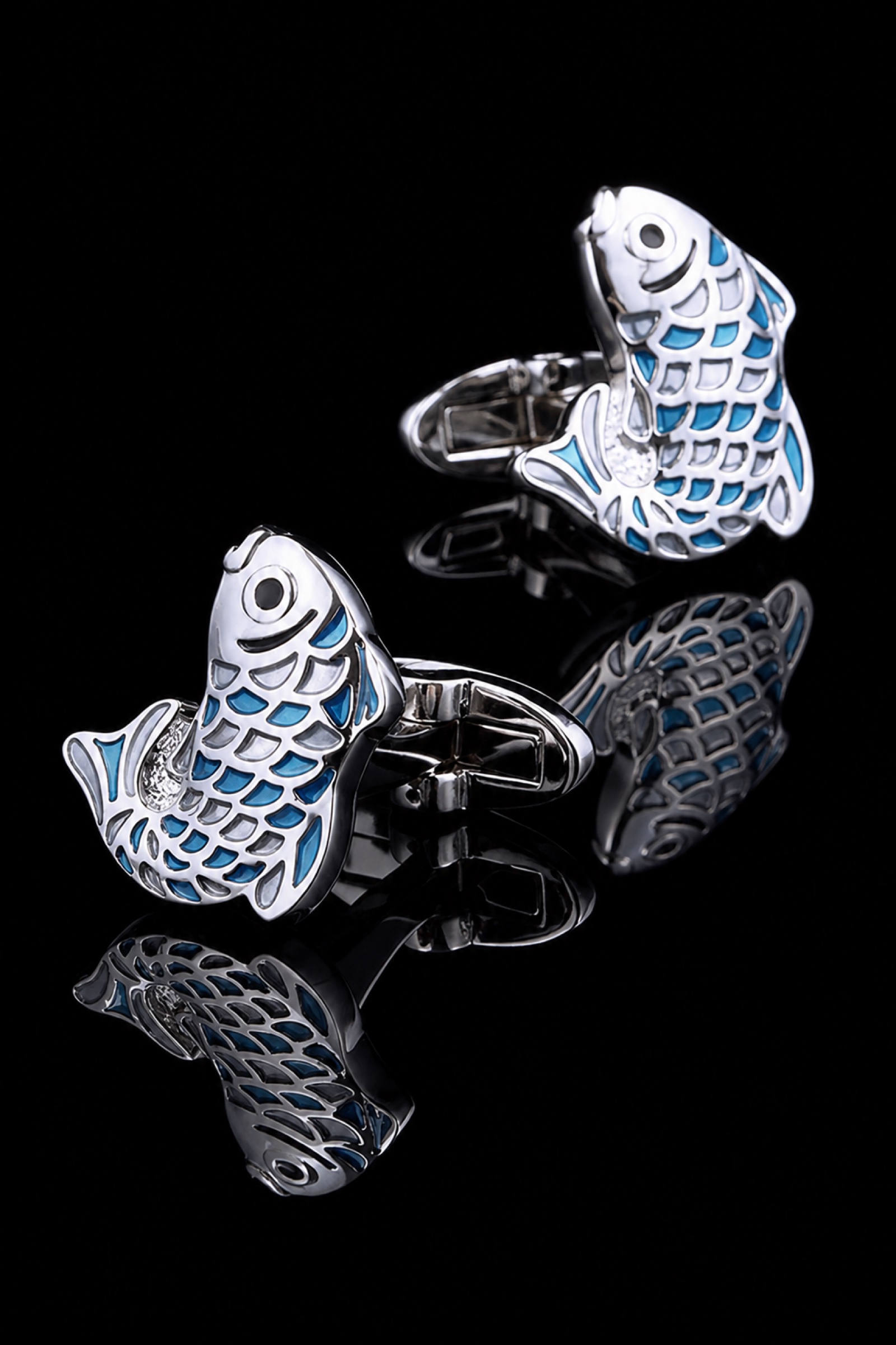 Designer Blue Fish Cufflinks from Gentlemansguru.com