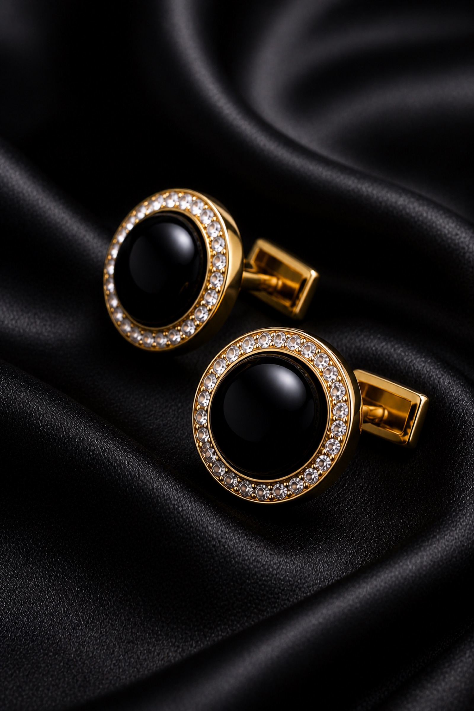 Formal Black and Gold Crystal Cufflinks from Gentlemansguru.com