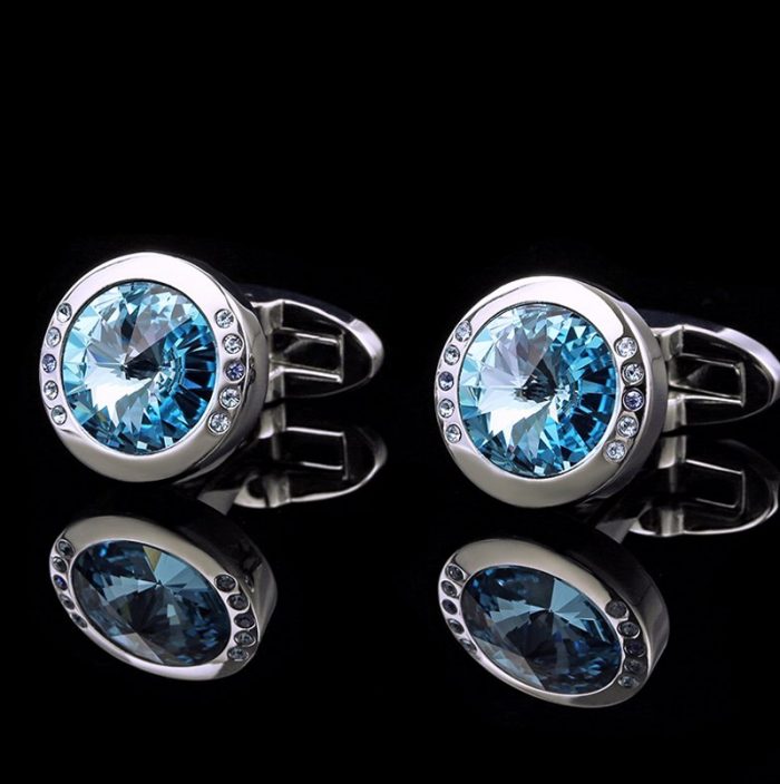 Light Blue Round Stone Cufflinks For Men from Gentlemansguru.com