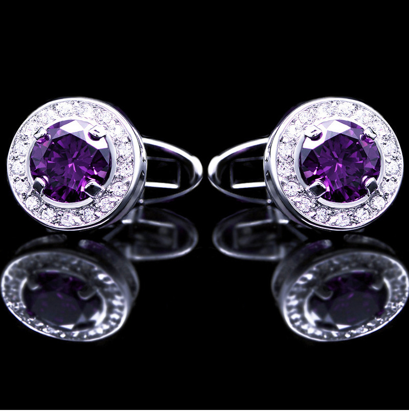 Luxury Crystal Purple Round Wedding Cufflinks from Gentlemansguru.com