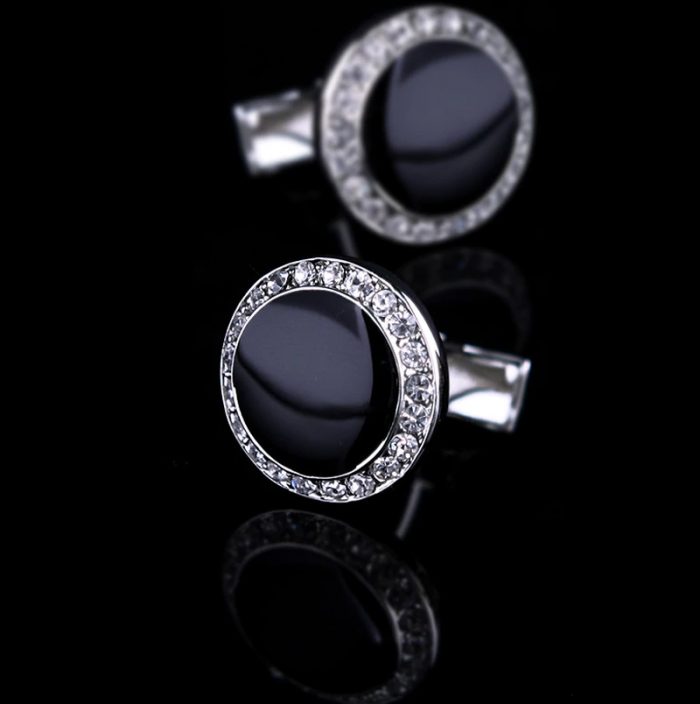 Mens Crystal Black Tuxedo Cufflinks Round Shaped from Gentlemansguru.com