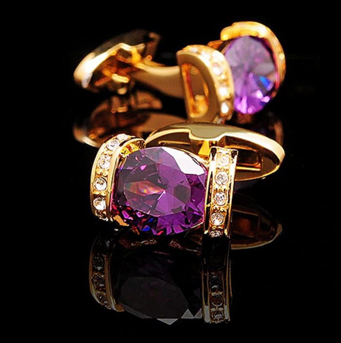 Mens Purple and Gold Cufflinks, 18K Plated Wedding Cufflinks from Gentlemansguru.com