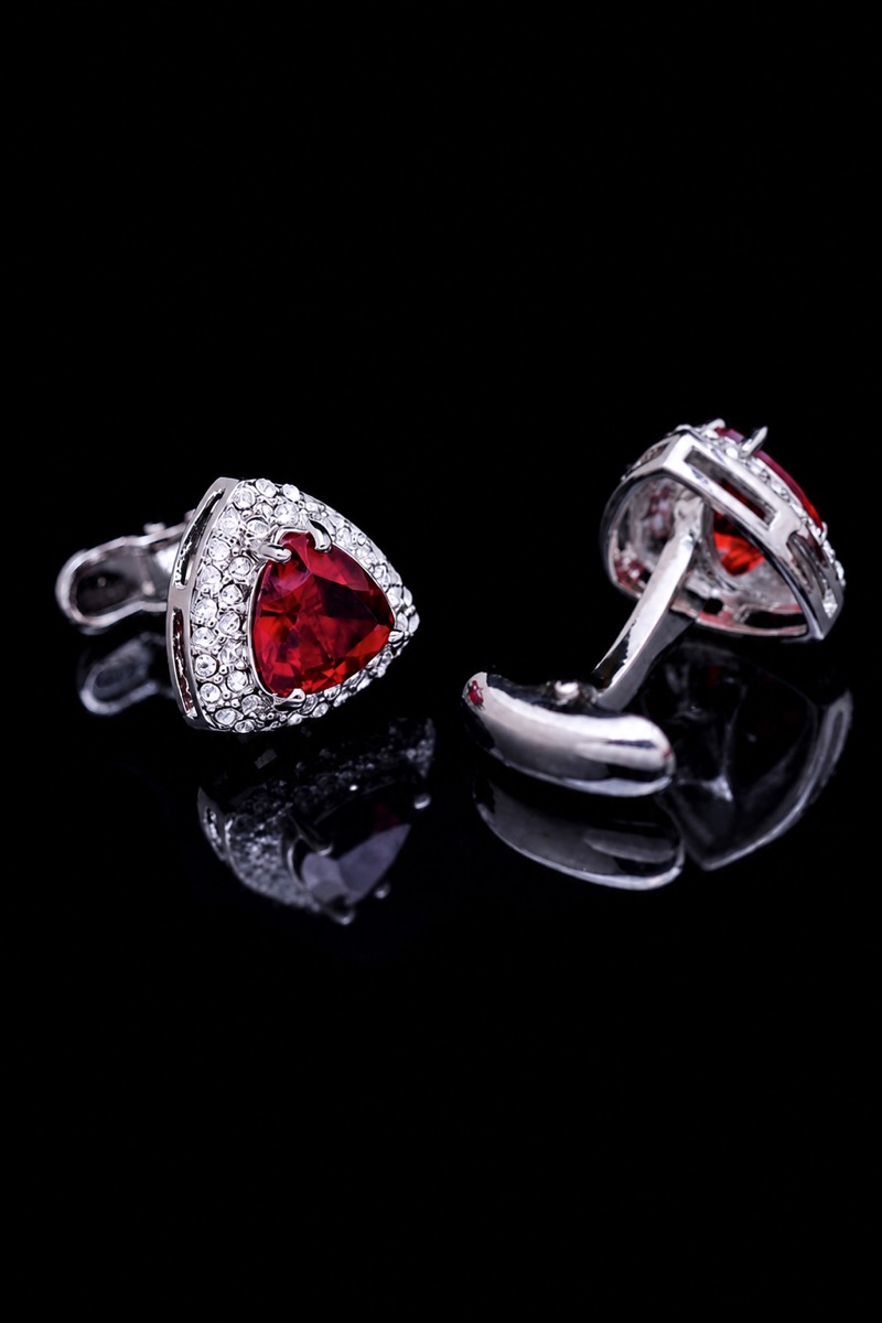 Mens Red Ruby Crystal Cufflinks with Silver Halo from Gentlemansguru.com
