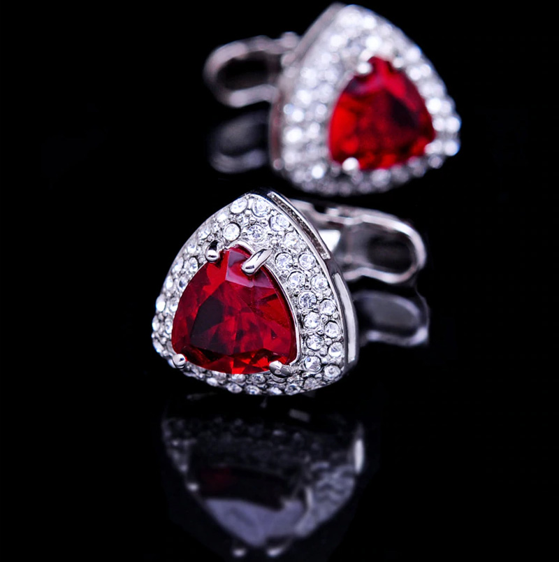 Mens Silver and Red Cufflinks With Crystal from Gentlemansguru.com