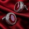 Mens Vintage Ruby Crystal Cufflinks in Ornate Silver from Gentlemansguru.com