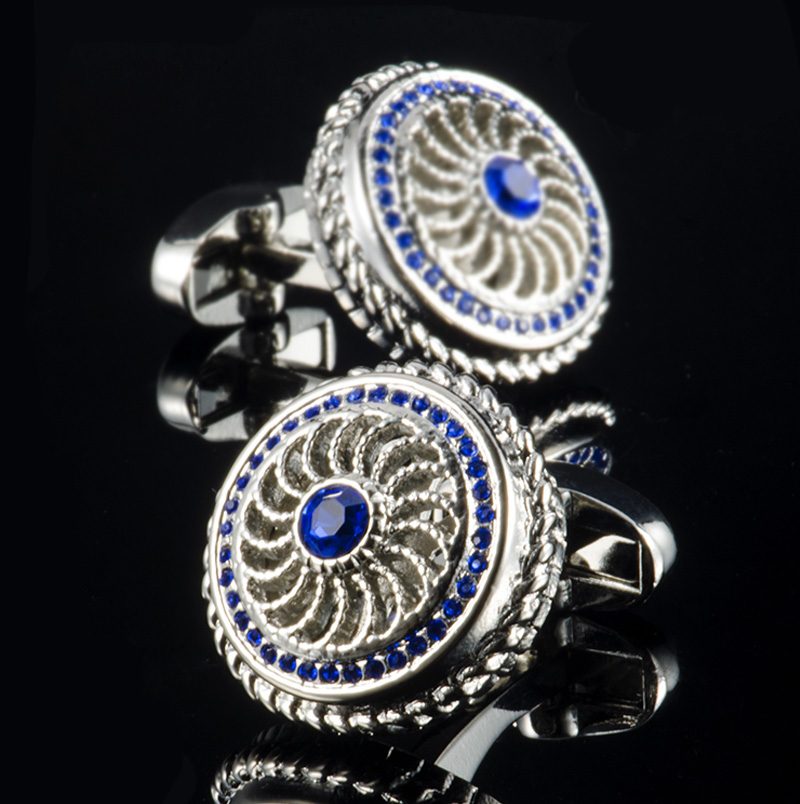 Mens Vintage Silver and Royal Blue Cufflinks With Crystal from Gentlemansguru.com