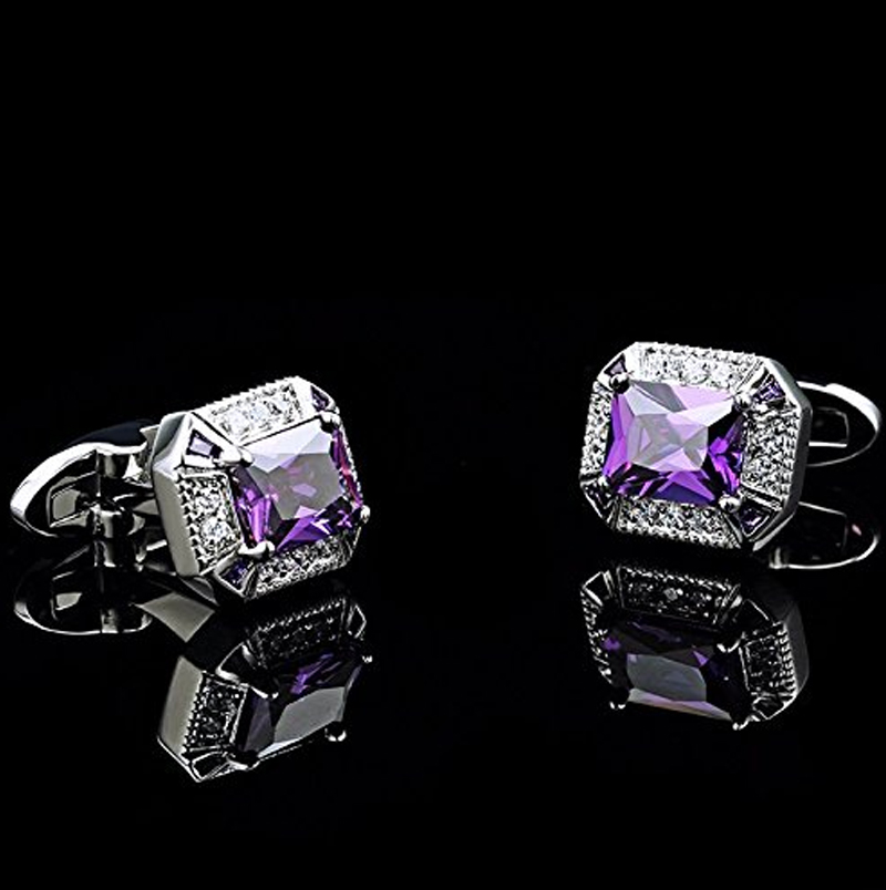 Crystal Purple & Silver Cufflinks