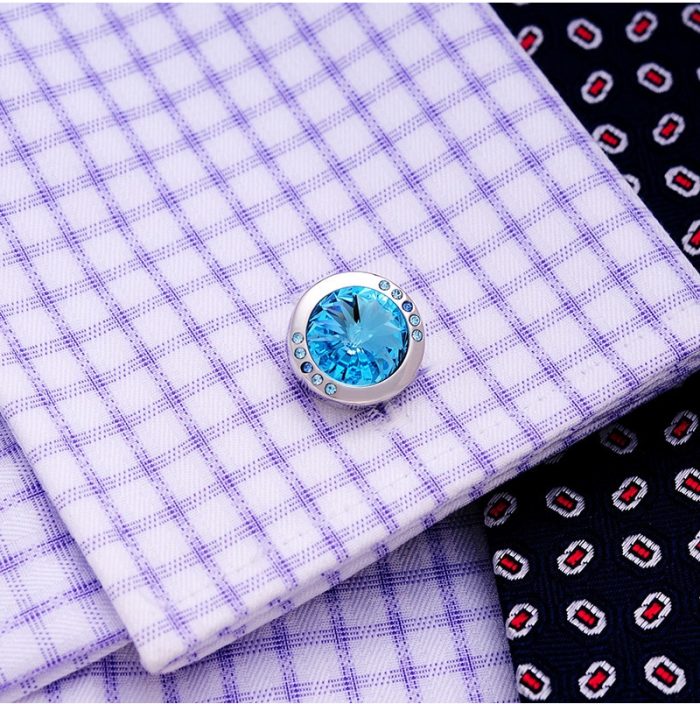 Natural Blue Stone Cufflinks Round Shaped Wedding Tuxoedo from Gentlemansguru.com