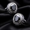 Ornate Silver Black Stone Cufflinks from Gentlemansguru.com
