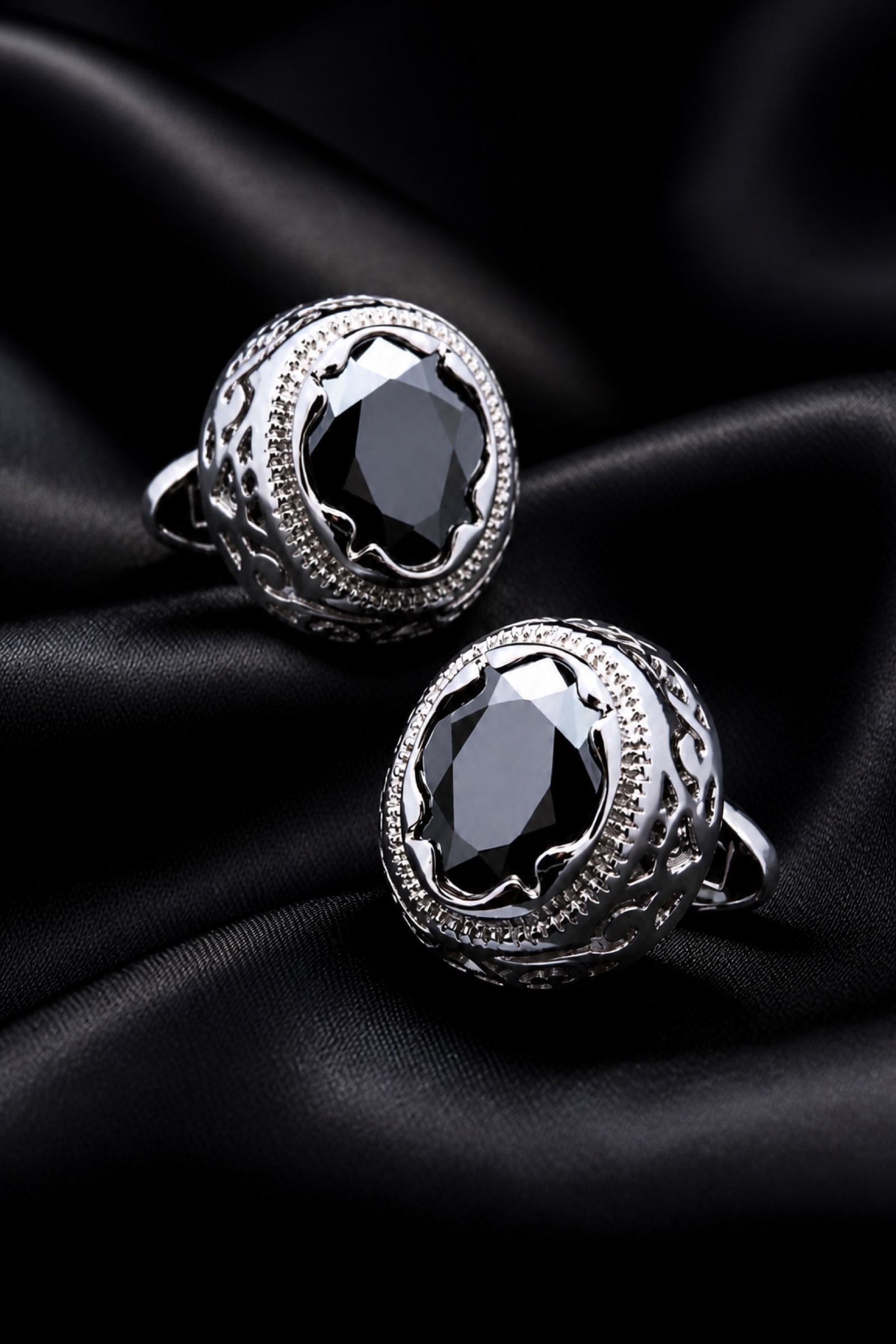 Ornate Silver Black Stone Cufflinks from Gentlemansguru.com